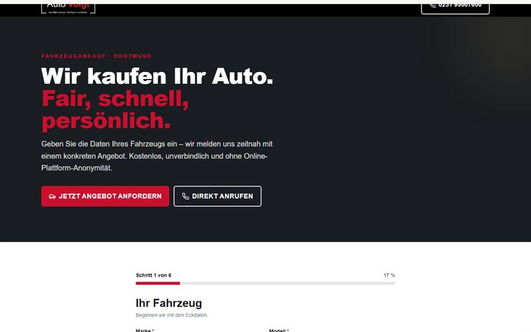 Landingpage für den Fahrzeugankauf von Auto Voigt