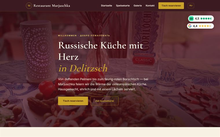 Startseite des Restaurants Marjuschka in Delitzsch